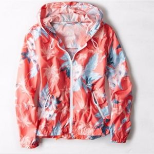 NEW American Eagle Outfitters Orange Floral Tropical Spring WindBreaker Jacket L
